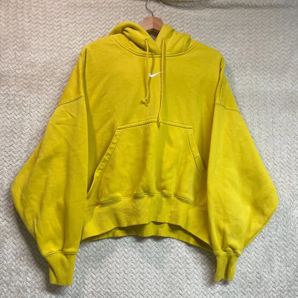 Nike Center Swoosh Yellow Oversized‎ Boxy Pullover Hoodie Streetwear Small
